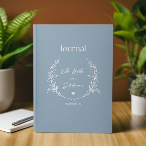 Proverbs 31:26 Inspirational Hardcover Journal - Elegant Blue Design